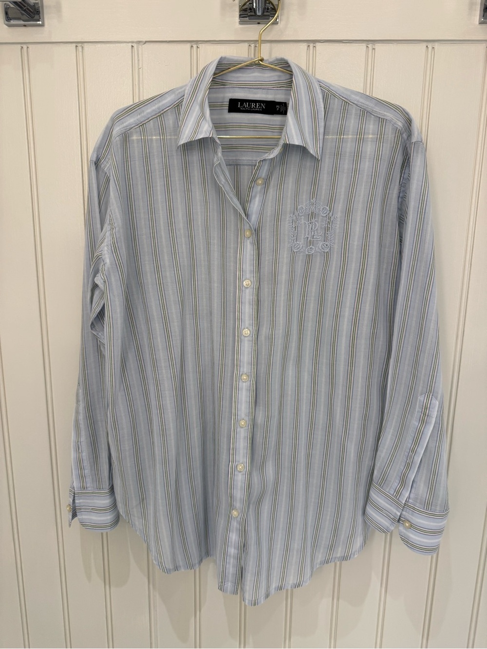 Lauren Ralph Lauren Women’s Striped Cotton Button Down Shirt Petite Small PS
